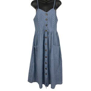 Japna Stripe A-Line Fit Flare Size Large L Blue Women Chambray